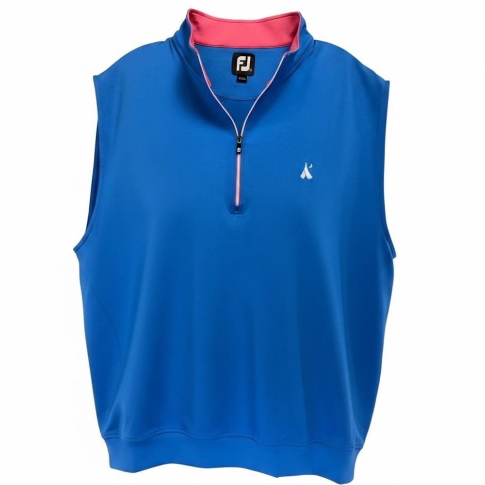 FootJoy Mens Royal Blue Pink Trim Quarter Zip Golf Vest Large Teepee Logo (E4)